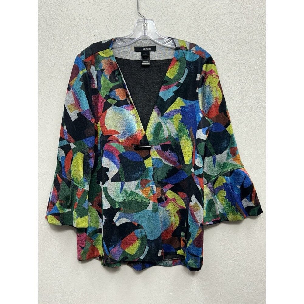 Ali Miles Jacket Medium Watercolor Artsy Abstract Colorful Toggle Button